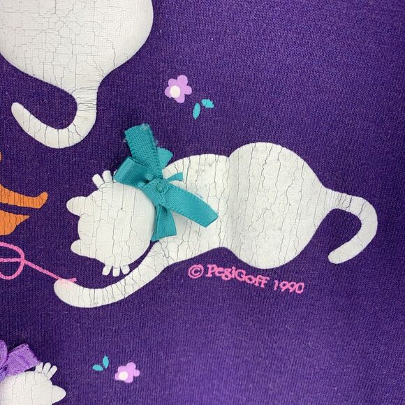 Vtg Women’s Large Cat Lady Collared Tshirt Colorful  Boho Grunge Purple Kittens - Picture 4 of 9